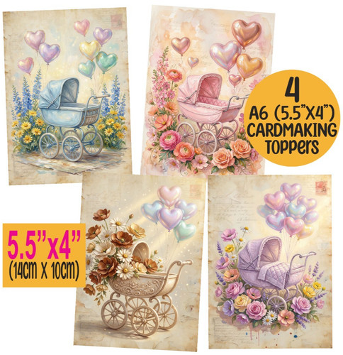 Baby pram card toppers - card, floral