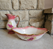 Vintage Staffordshire Ironstone NWAO/YWAO Rose Pink Jug & Basin Set England