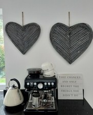 XLarge Wicker Twiggy Rattan Wreath Wall Hanging Heart 52cm Grey Country Style