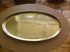 Vintage Hammered Brass Oval Shaped Tray with Barley Twist Design Edge (812 g)