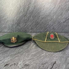 Vintage 1960's Boy Scouts Cub Scout Green Wool beret and cap