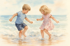 Kids Jumping Over Waves