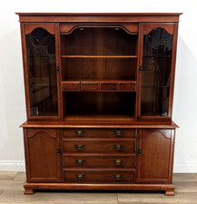 DISPLAY CABINET White & Newton Cherry Wood Glass Door Dresser Wall Unit 8 Drawer