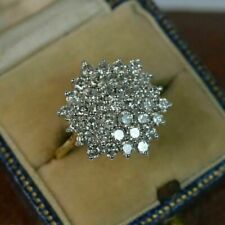 1.2 Ct Round Diamond Cluster Engagement Wedding Ring 14K Yellow Gold Over Size N