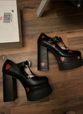LAMODA Yours Sincerely Heart Platform Mary Janes Shoes Black Red Uk6
