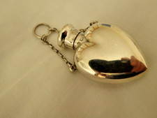 ANTIQUE HM SILVER 1896 HANGING HEART CHATELAINE PERFUME BOTTLE BY SAMPSON MORDAN