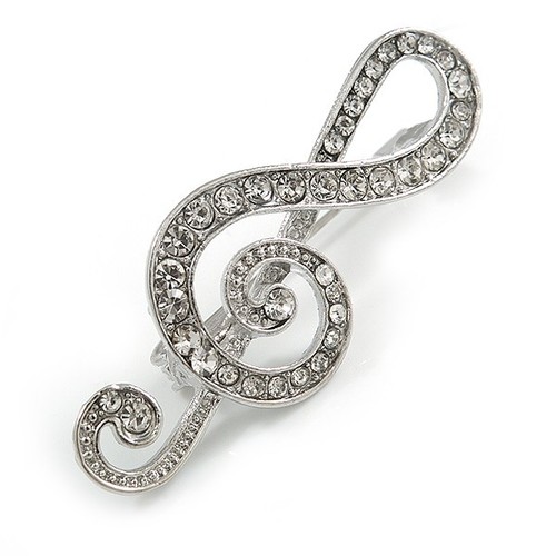 Crystal treble clef brooch - clef,