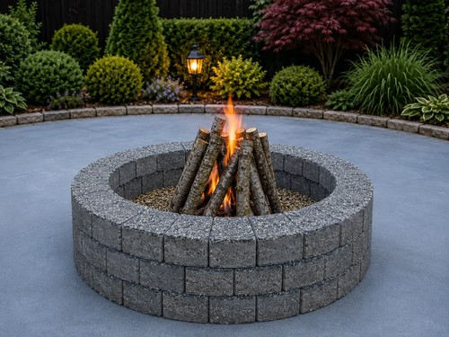 Round granite fire pit - round,