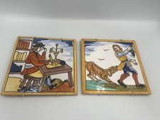 Beautiful Spanish Ceramic Wall Tiles Workmen Detail Dog Writer