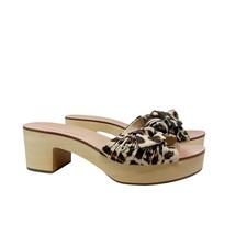 LOEFFLER RANDALL Regina Knotted Wood Slide Heel sandals leopard size 7.5