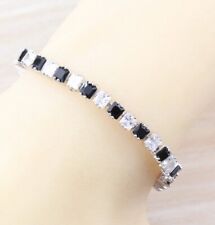 Lab-created Black  Sapphire White Topaz Tennis   Sterling Silver  Bracelet