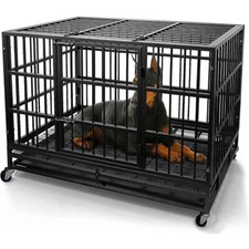 Dog Cage Pet Metal Heavy Duty with Wheels and Crate Tray for Kennel Black M L XL
