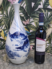 Hirado ware porcelain vase decorated with painted fish, pine Japanese Mikawachi