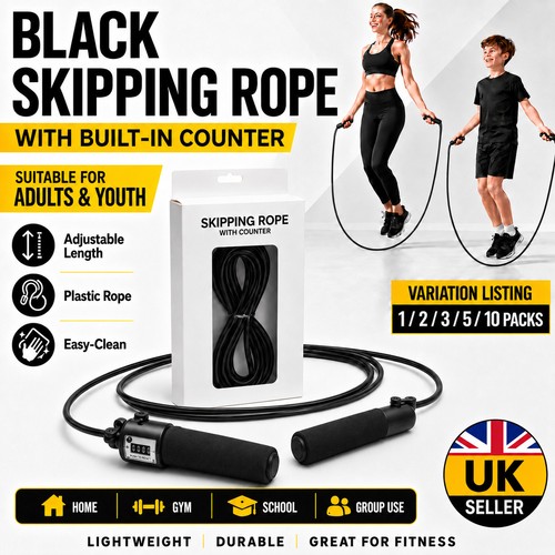 Black adjustable skipping rope - adjustable,