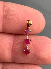 10ct Gold Diamond Ruby Five Stone Pendant, 10k