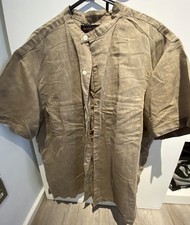 Christian Aujard Vintage Brown Men’s Collarless Shirt Size Medium / Small