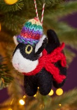 Hanging Felt Cosy Cat Christmas Tree Decorations Handmade 10cm Tall
