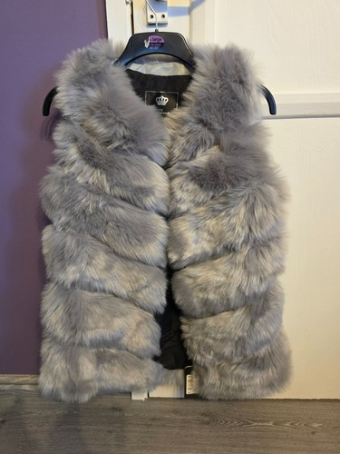Ladies grey fluffy faux - fur, &