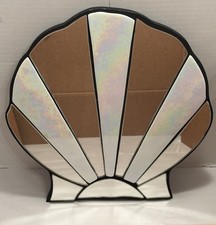 Vintage Hand Made Stained Glass Iridescent Sea Shell Mirror Was Decor Hanging 