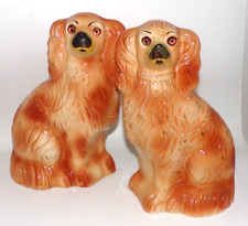 Pair Rust C19th Victorian Staffordshire Spaniel Wally Mantle Dogs Glass Eyes