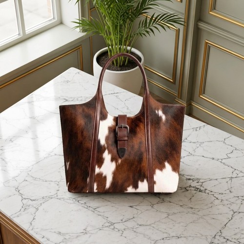Genuine cowhide leather tote - cowhide,