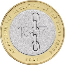 £2 Coin Abolition of Slavery Slave Trade 2007  Writing Upside Down