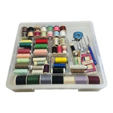 Sewing Box With Contents Bundle Cotton Many Threads Pins Needles Elastic JobLot 