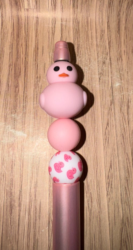 Pale pink duck - beaded, pen