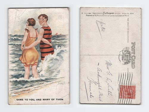 Vintage postcard comic - vintage, seaside