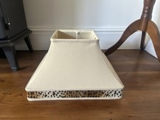 Square Natural Lampshade With Furry Leopard Trim 9” Height