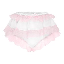 Satini Frilly Lace Sissy Ruffled French Knickers Briefs Lingerie Sheer Panties