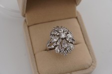 925 Silver Crystal Cluster Ring Flower Burst Design Multi Stone | Size Q