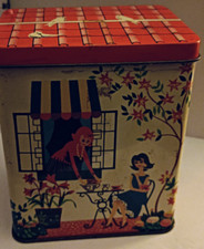 Vintage Tea Caddy/Tea Tin Box People Taking Tea in the Garden 1950's
