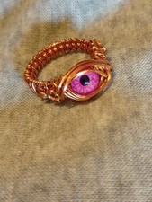 Pink Evil Eye Ring . Handmade In Copper Wire  And Glass Eye