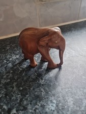 Vintage Hand Carved Wooden Elephant 10cm by 10cm Tall