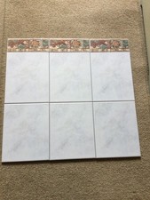 Ceramic Tiles Bathroom Splashback Job Lot 10" x 8" White Marbled Tiles + Border 