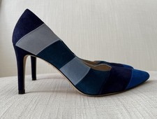 L K Bennett Blue Striped Suede Leather Heels Size 38.5 WORN ONCE