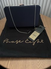 Phase Eight Navy Satin Clutch Bag with Chain Strap