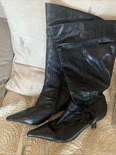 LADIES EVANS BLACK REAL LEATHER BOOTS WITH FLOWER SIZE 9 UK EEE EXTRA WIDE £100