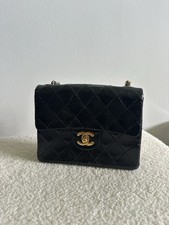 Genuine Chanel Mini Square Black Leather Classic Flap Bag With gold Hardwear