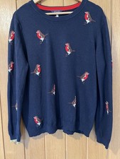 JOULES Ladie's blue jumper with robin Design in Size  20 in good condition  Xmas
