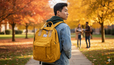 Vaschy Luxury Travel Yellow Backpack with Quilted Laptop Sleeve
