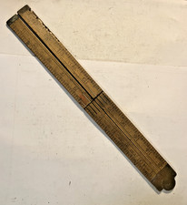 EARLY  BOXWOOD BRASS MOUNTED FOLDING 24 inch RULER WELL USED (101)1