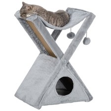 PawHut Plush Folding Cat Tree w/ Scratching Post - Grey, Refurbished