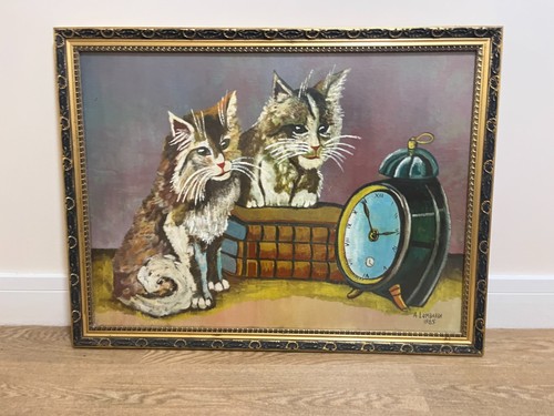 Vintage 1985 cat painting - 1985,