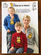 King Cole 1002 knitting pattern adult & child DK sweater with Pudsey Bear motif