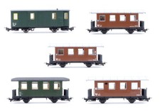 LILIPUT 'HOE' GAUGE LOT OF 5 ASSORTED OBB GREEN & BROWN 4 WHEEL COACHES