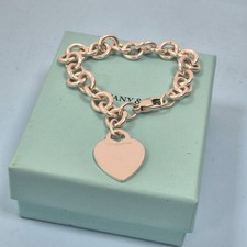 Tiffany & Co. Blank Heart Pendant Genuine Silver Statement Chain Bracelet 7"