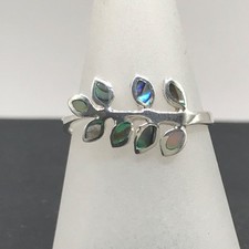 Abalone shell ring solid Sterling Silver size P, branch. Leaf.