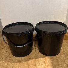 2 x 20L Black Plastic Bucket With Handle & Lid Heavy Duty Multi Use Bucket